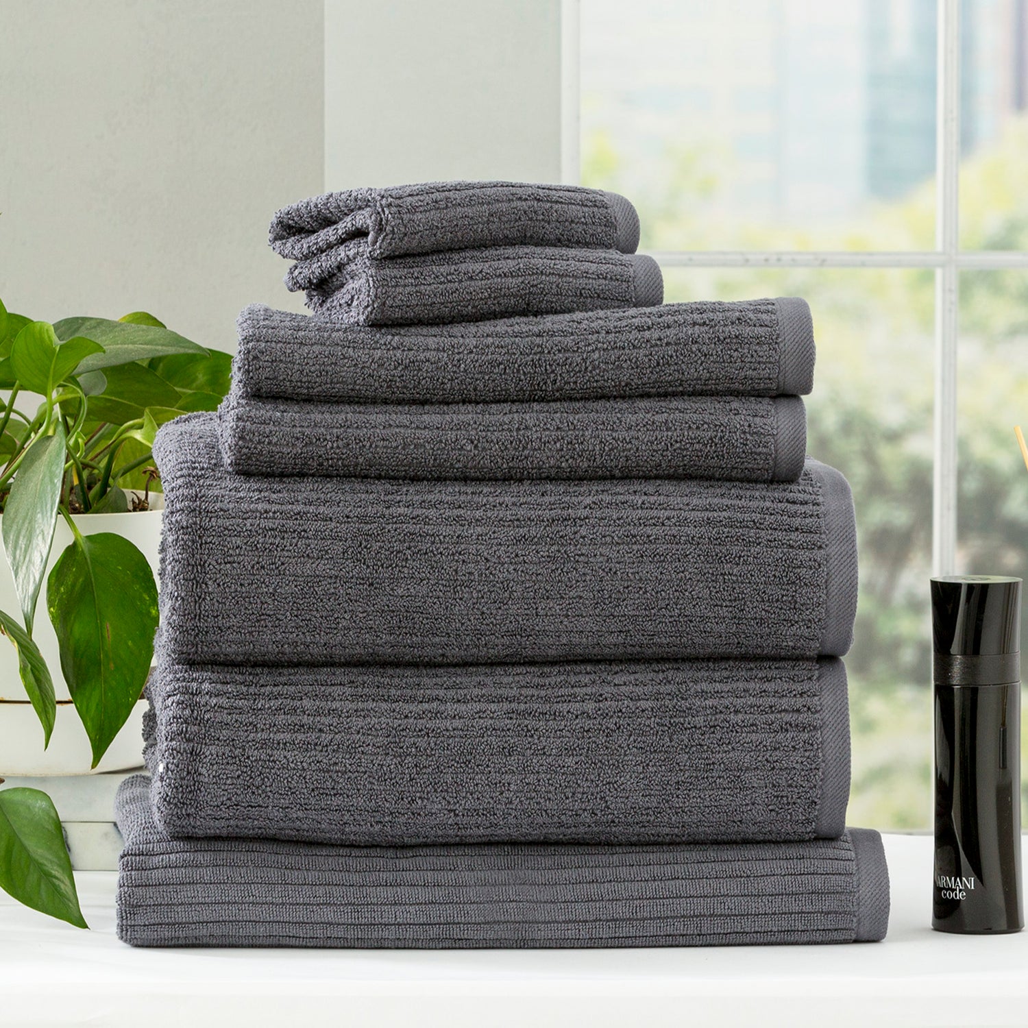 Cobblestone 650 GSM Ribbed Towel Set Platinum