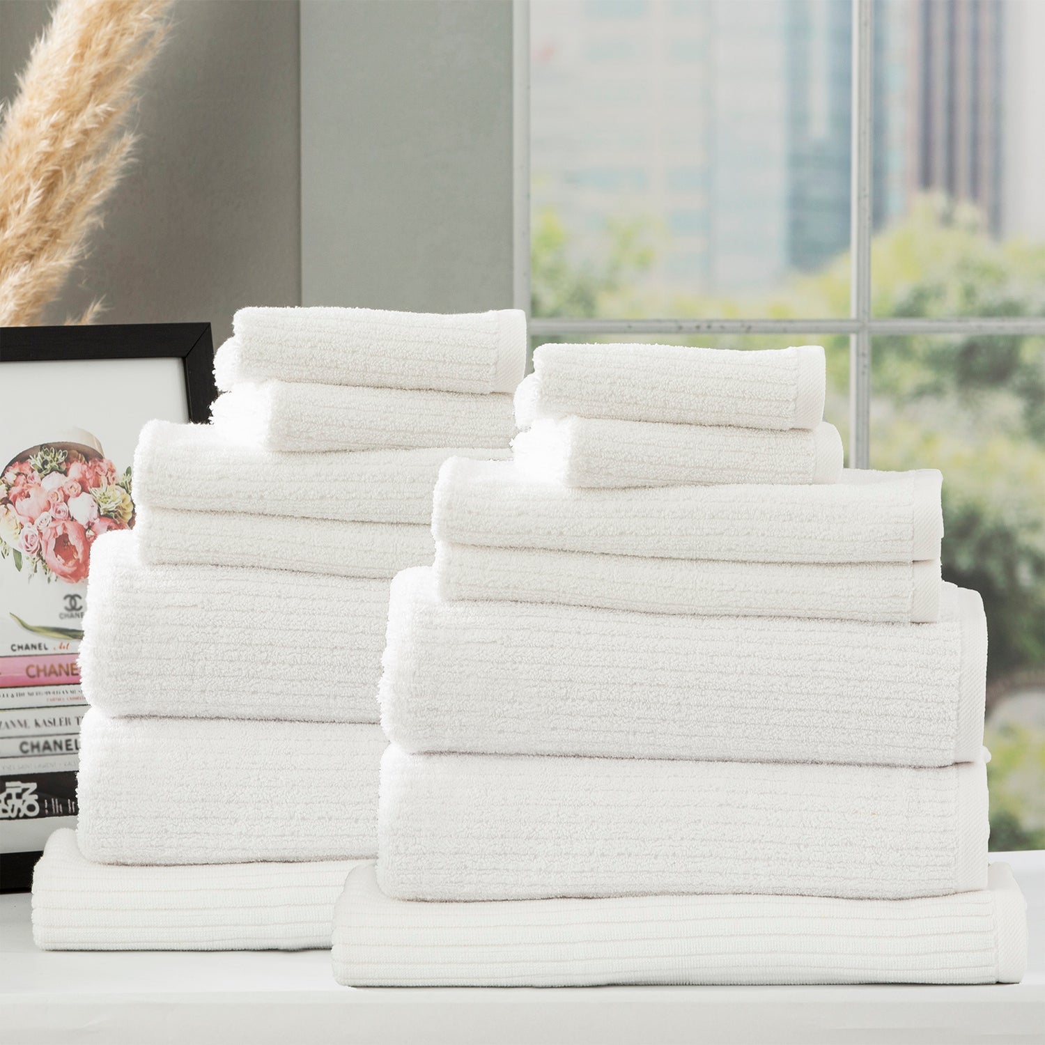 Cobblestone 650 GSM Ribbed Towel Set White