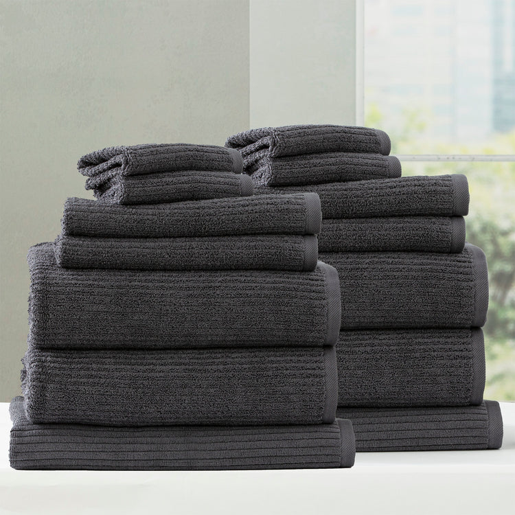 Cobblestone 650 GSM Ribbed Towel Set Platinum