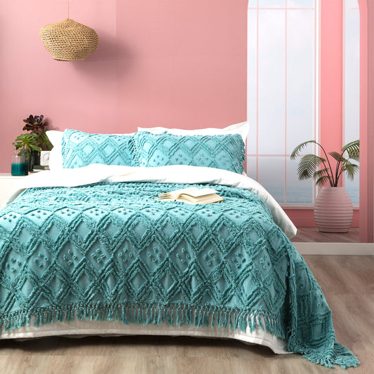 Medallion Vintage Tuffted Bed Cover Aqua