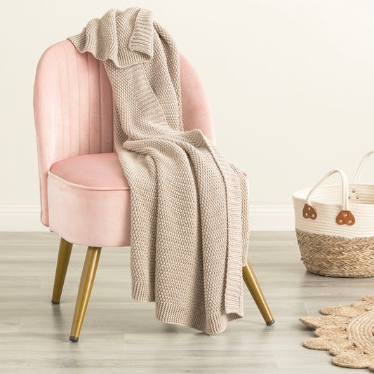 Renee Taylor Moss Seed Stitch 100% Cotton Knitted Throw 130 x 170 Cms Silver