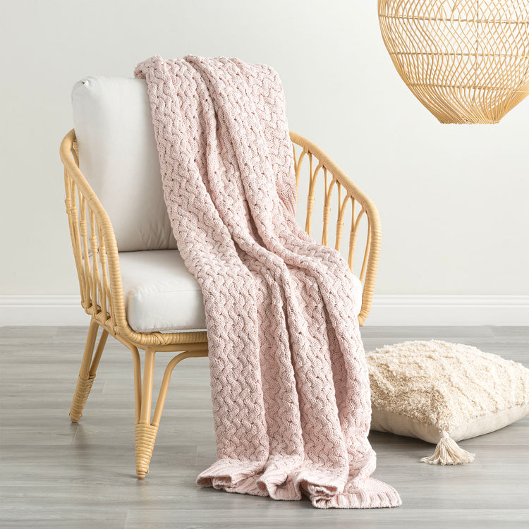 Renee Taylor Lenni 100% Cotton Knitted Throw 130 x 170 Cms Primrose