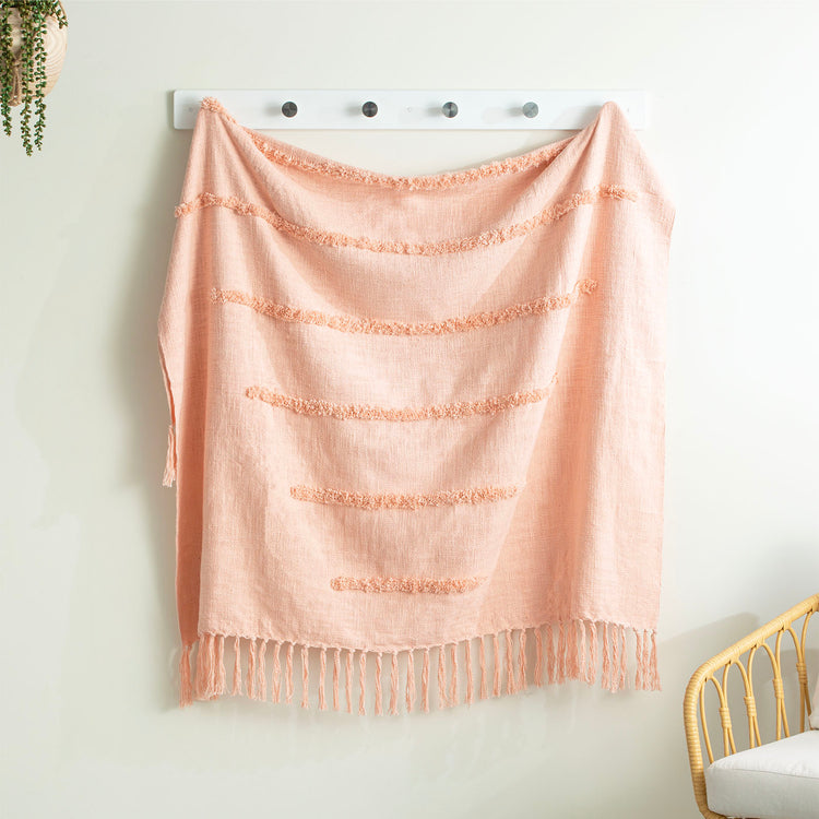 Renee Taylor Cambridge Cotton Slub Tufted Throw 130 x 170 Cms Dusky