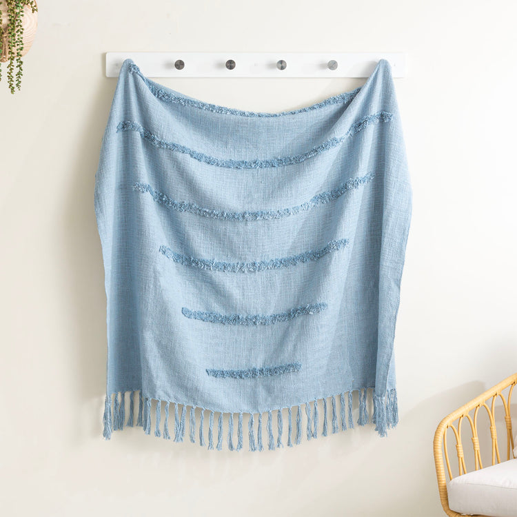 Renee Taylor Cambridge Cotton Slub Tufted Throw 130 x 170 Cms Aqua