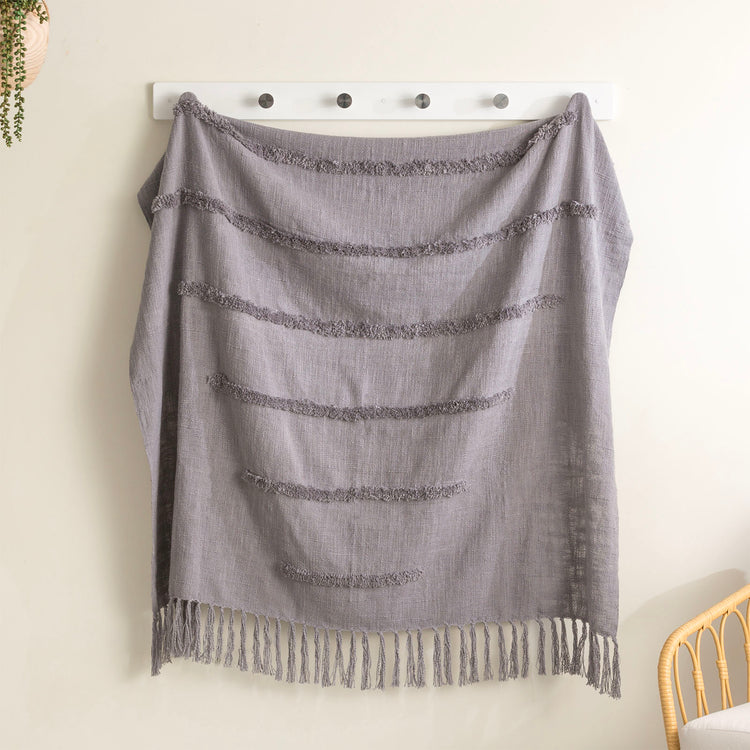 Renee Taylor Cambridge Cotton Slub Tufted Throw 130 x 170 Cms Moonlike