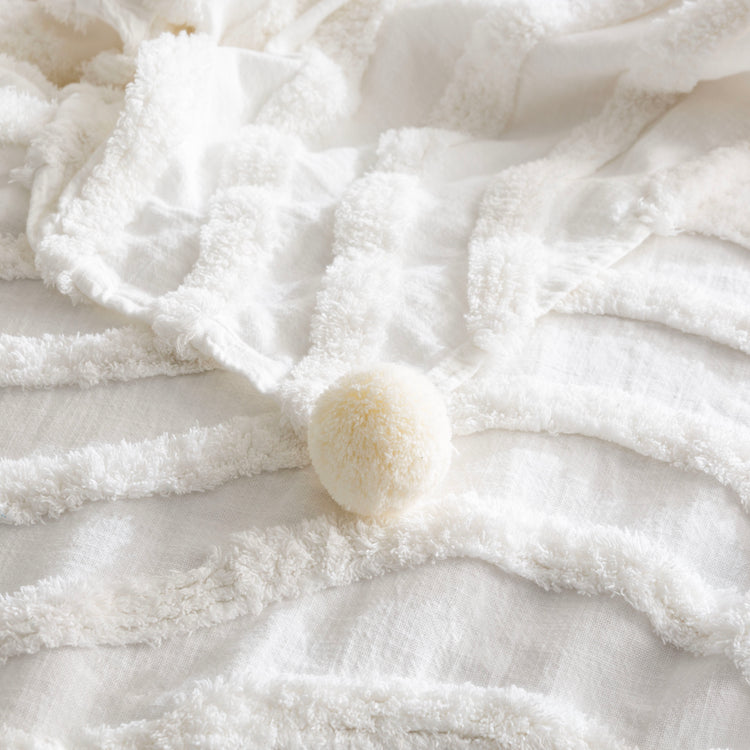 Renee Taylor Wave Cotton Chenille Vintage Washed Tufted Throw 130 x 200 Cms White