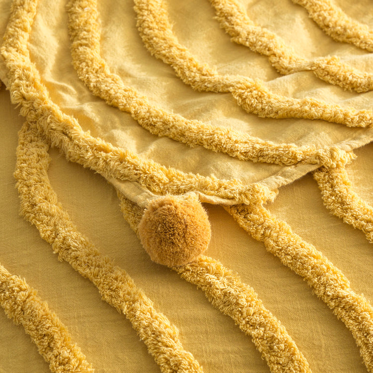 Renee Taylor Wave Cotton Chenille Vintage Washed Tufted Throw 130 x 200 Cms Mustard