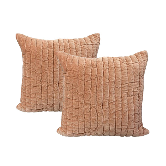 Cotton Velvet Embroidered Twin Pack Cushions 50 x 50 Cms Minerva Blush