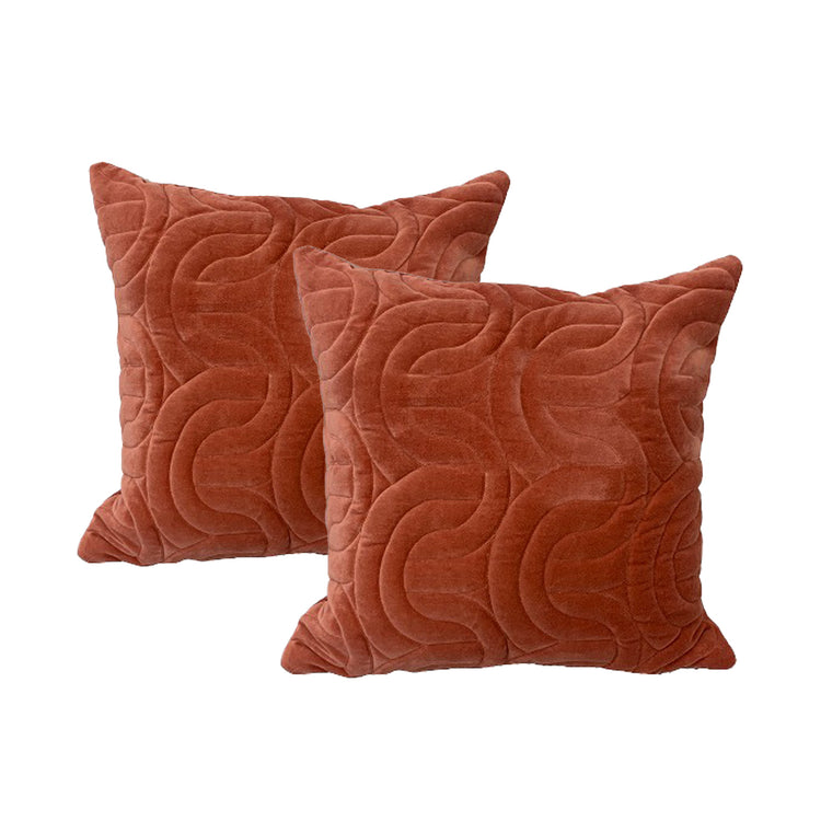 Cotton Velvet Embroidered Twin Pack Cushions 50 x 50 Cms Roma Brick
