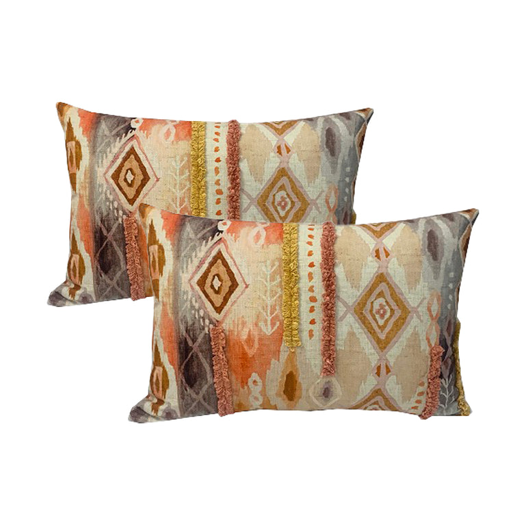 Cotton Embroidered Twin Pack Cushions 40 x 60 Cms Henric Multi