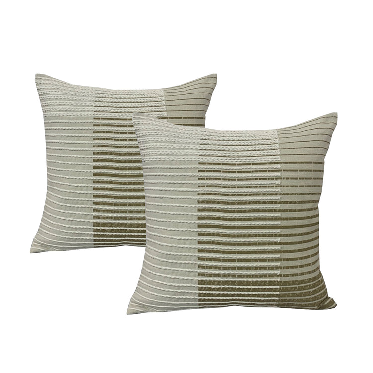 Cotton Embroidered Twin Pack Cushions 50 x 50 Cms Aubrey Olive