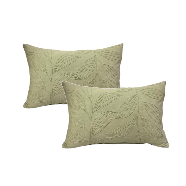Cotton Embroidered Twin Pack Cushions 33 x 55 Cms Maria Olive