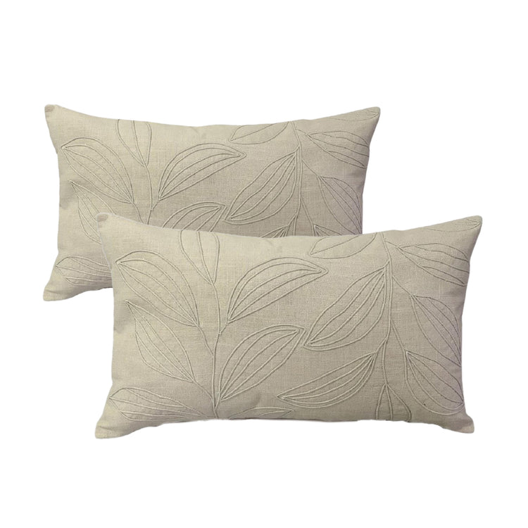 Cotton Embroidered Twin Pack Cushions 33 x 55 Cms Maria Natural