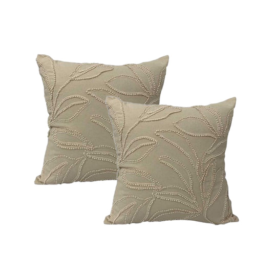Cotton Embroidered Twin Pack Cushions 50 x 50 Cms Riviera Natural