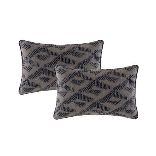 Cotton Embroidered Twin Pack Cushions 33 x 55 Cms Lulu Grey