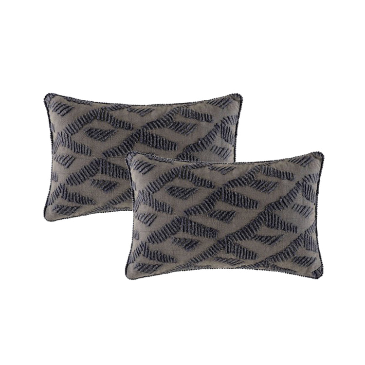 Cotton Embroidered Twin Pack Cushions 33 x 55 Cms Lulu Grey