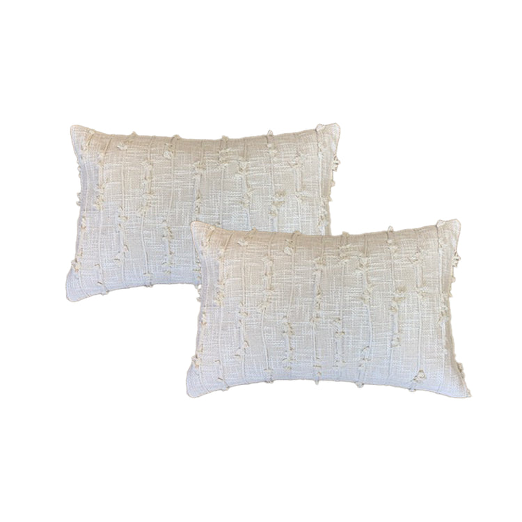 Cotton Embroidered Twin Pack Cushions 40 x 60 Cms Derby Natural