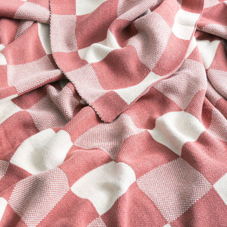 Renee Taylor Newport Checkered Cotton Knitted Throw 130 x 170 cms Rust