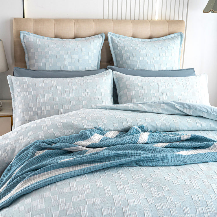 Jervis Checks Jacquard Quilt Cover Set French Blue