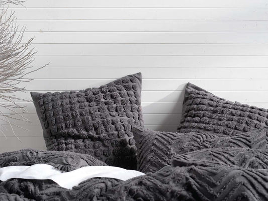 Cotton Chenille Tufted Quilt cover set charcoal