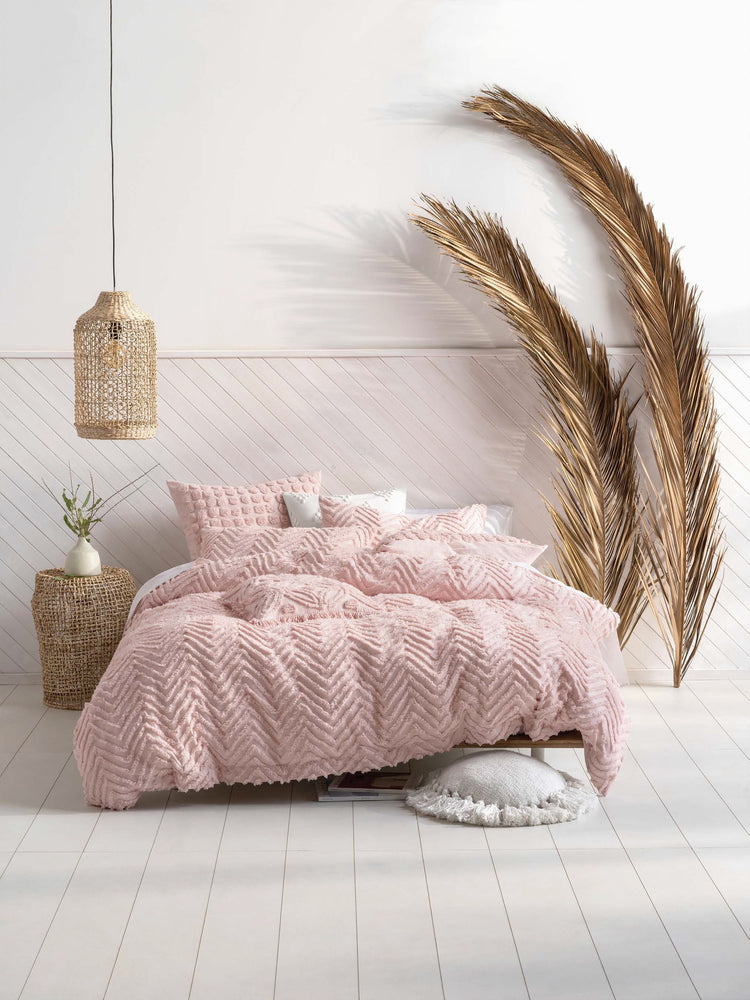 Cotton Chenille Tufted Quilt cover set Pink